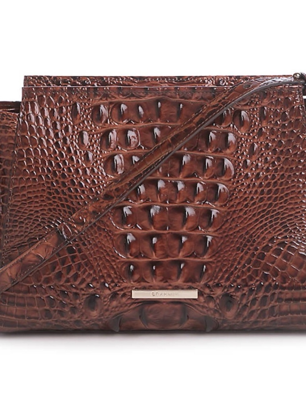 Brahmin Hillary  Brown Croc-Embossed Leather Crossbody Bag EUC